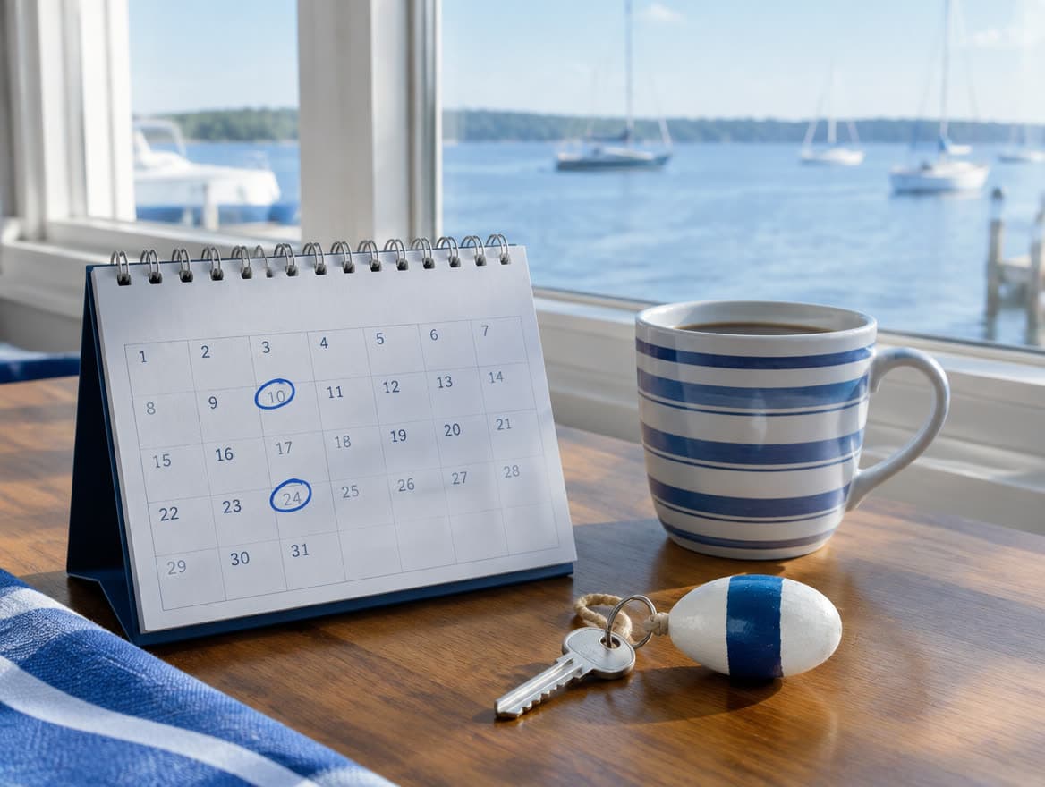 A desk calendar with two dates circled beside a boat key
