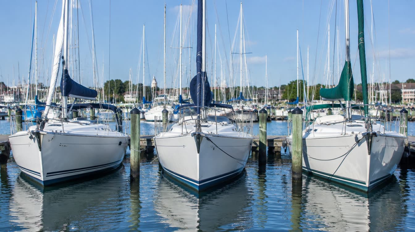 Comparable cruising sailboats side by side in an Annapolis marina